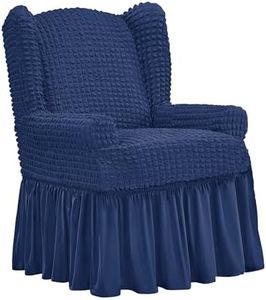 Collections Etc Textured Squares Ruffled Slipcover Navy Wing Chair