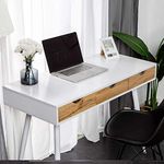 soges Computer Desk 43.3 inches PC Desk Office Desk with 3 Drawers, Workstation for Home Office Use Writing Table,White Vanity Table Dressing Makeup Table, White, GCBG1016-N-CA