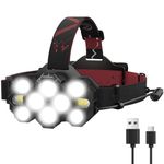 Lorrtta Head Torch Rechargeable – Super Bright 22000 Lumens 10LEDs 8 Lighting Modes Headlamp LED Rechargeable, LED Head Torch Hands-Free Flashlight for Camping Fishing, Red