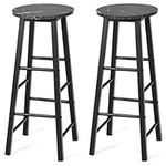 TANGZON Bar Stools Set of 2, Kitchen Counter Breakfast Barstools with 2-Tier Footrests, Metal Legs Wooden Seat Round High Stools for Home, Pub, Living Room & Lounge (Black)