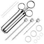 Meat Injector, 304 Stainless Steel Seasoning Injector, Professional Marinade Injector with 3 Professional Marinade Needles and 2 Cleaning Brush, 60ml Large Capacity (Silver)