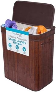 BIRDROCK HOME Double Laundry Hamper with Lid and Cloth Liner - Bamboo - Espresso - Easily Transport Laundry Basket - 2 Section Collapsible Hamper - String Handles