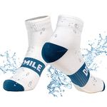 DRYMILE Active Waterproof Socks, Breathable Cushioned Running, Hiking, Winter Waterproof Socks for Men & Women - Ankle, White / Blue, Small