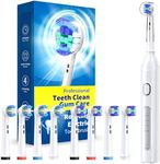 Rotating Electric Toothbrush for Adults with 8 Brush Heads (2 Types), 4 Modes Deep Clean Electric Toothbrush with Rechargeable Power and 2 Min Smart Timer White