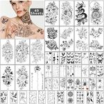 Metuu 49 Sheets Waterproof Temporary Tattoos, Large Special Rose Mandala Flowers Fake Tattoo Stickers Gifts and Decoration for Women or Girls，3D Snake Butterfly Bird Animal Fake Tattoo Sticker for Adult