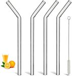 LIFEHIM Glass Straws Drinking Reusable: Clear Glass Straw Reusable Glass Straws Bent Glass Drinking Straws Wide Glass Smoothie Straws 10 inch Long Glass Straws Thick for Smoothies