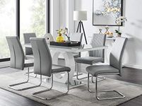 Furniturebox UK - Giovani Modern Stylish Grey/White High Gloss Glass Dining Table and 6 Modern Lorenzo Chairs Set (Dining Table + 6 Elephant Grey Lorenzo Chairs)