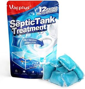 Vacplus Septic Tank Treatment 12 Pcs for 1-Year Supply, Dissolvable Packs with Easy Operation, Durable Biodegradable Enzymes for Wastes, Greases & Odors