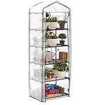 Bramble - 5 Tier Mini Compact Greenhouse 6.3ft, Reinforced PVC Cover, Easy No Tool Assembly Steel Frame, for Small Garden Grow House Plants - H195cm x W143cm x D73cm