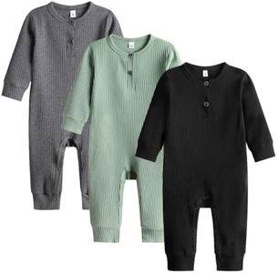 Bafeicao Baby Boy Girl 3 Pack Solid Romper Ribbed Long Sleeve Bodysuit Jumpsuit Infant Knitted Outfits Clothes, Green+Dark Grey+Black, Newborn