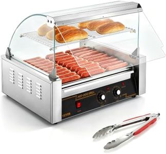VEVOR Hot Dog Roller, 30 Hot Dog Capacity 11 Rollers, 1800W Stainless Steel Cook Warmer Machine w/Cover & Dual Temp Control, LED Light & Detachable Drip Tray, Sausage Grill Cooker for Kitchen Canteen