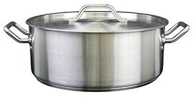 Thunder Group SLSBP015, 15 Quart Stainless Steel Brazier with Cover, Commercial Braising Pan with Lid, Professional Braiser