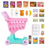 Play Circle by Battat – Shopping Day Grocery Cart – 30-Piece Toy Shopping Cart and Pretend Food Playset – Grocery, Kitchen and Food Toys for Toddlers Age 3 Years and Up, PC2211C1Z