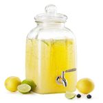 Kook Glass Drink Dispenser, with Leak-Proof Stainless Steel Spigot and Customizable Label Tag, Clear Mason Jar, Beverage Storage for Fridge, for Water, Iced Tea, Sangria, Lemonade, 1.25 Gallon