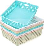 Lawei 8 Pack Paper Organizer Baskets - Plastic Oraganizer Baskets Colorful Plastic Bins with Handles, Classroom Office File Holders for Home Kitchen Office School