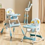 R for Rabbit Sugar Doodle Plus High Chair for Baby 3-in-1 Convertible Rocking Chair, Smart & Compact Fold with Dual Detachable Meal Tray for 0.6 to 5 Years Kids |(Lake Blue)