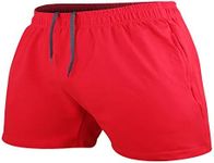 Men's Bodybuilding Workout Gym Shorts 3" Inseam Sports Cotton with Pocket Red Color Size XL