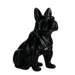 Seated French Bulldog Statue 9-12in Resin Dog Animal Sculpture with Silver Necklace Necklace Living Room Coffee Table Kitchen Countertop Bedroom Bathroom Cabinet Home Decor (Black,10.6*5.9*12.1in)