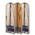 Belinlen 3 Pack 60" Long Garment Bags for Hanging Clothes Storage, Clear Moth Proof Suits Covers with 4" Gussetes for Closet Storage Travel, Plastic Protector for Dress Gowns, Coats, Suit, Down Jacket