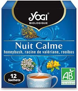 Yogi Biologique Nuit Calme, Infusion 100% Bio Honeybush, Valériane et Rooibos, 12 Sachets thermosoudés et sans agrafe, 21.6 g, 310111