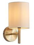 National Lighting TATUM Decorative Contemporary Antique Brass E14 LED Compatible Wall Light with a Cream Fabric Drum Shade