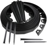 KOL 30 ft. No Dig Landscape Garden Edging W/50PCS Spikes - Plastic Edging Roll Kit - 1.5'' Height Edge for Garden Decor Lawn Border Driveway Path Divider - Outdoor Patio Yard Flower Bed - Black