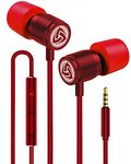 LUDOS ULTRA Wired Earbuds in-Ear Headphones, 5 Years Warranty, Earphones with Microphone, Noise Isolating Ear Buds, Memory Foam for iPhone, Samsung, School Students, Kids, Women, Small Ears - Red