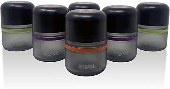 ONGROK Glass Storage Jar, 80ml, 6 Pack, Color-Coded Airtight Containers, UV Herb/Spice Jar to with Child Resistant Lid, Perfect Size Store in a Drawer or Cupboard Green,Orange,Purple