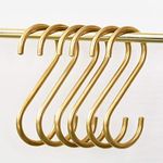 YANGQIHOME 6 Pieces, Brass S Shaped Hooks, Gold Coat Clothes Towel Hangers, Kitchen Pots Pans Coffee Cups Rack Hooks