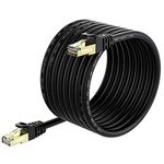 VOSGA Outdoor Cat 7 Ethernet Cable 100M/330 ft,S/FTP - 600 MHZ -Cat7 Network RJ45 Waterproof Direct Burial Internet Cable 100M Round Black