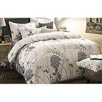 Wake In Cloud - Floral Duvet Cover Set King, 100% Soft Cotton Bedding, Botanical Flowers Pattern Printed, with Zipper Closure (3pcs, King Size)