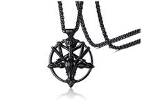 VNOX Black Stainless Steel Seal of Satan Sigil of Lucifer Baphomet Goat Head Devil Inverted Pentagram Pendant Necklace Satanic Jewellery for Men Boy