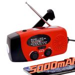 5000mAh Wind Up Solar Radio, Emergency Crank Weather Radio, Solar Radio with Torch, NOAA/FM/AM Solar Radios, Portable Survival Radio with SOS, USB Mobile Phone Charger for Camping Outdoor(Red)