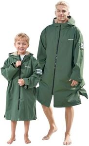 Owntop Swim Parka Men, Waterproof Surf Poncho, Warm Sherpa Lining, Oversized Hooded Changing Robe Swimming Coat for Beach Pool (Green, XL)