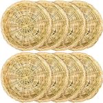 Fasmov 8 Pack Bamboo Paper Plate Holder, 10 inches Wicker Paper Plate Holder Bamboo Basket Plate, Hand Weave Brown Wicker Paper Plate Baskets for Home Picnic Daily Dinning Party Supplies