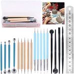 Glarks 19Pcs Carving Modeling Clay Sculpting Tools Set Including Plastic Modeling Tools, Ball Stylus, Silicone Tip Pens, Dual-end Dotting Clay Tool for Embossing Art, Coloring, Nail Art Painting