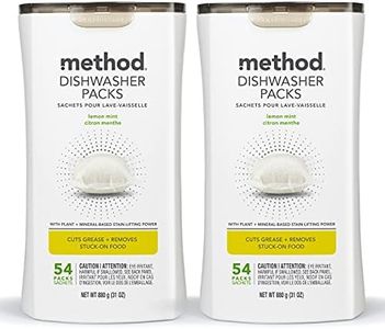 Method Dishwasher Detergent Packs, Lemon Mint, Dishwashing Rinse Aid to Lift Tough Grease and Stains, 54 Dishwasher Tabs per Package, (Pack of 2)