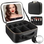 Travel Makeup Bag Cosmetic Bag Make up Organizer Bag with Large Lighted Mirror 3 Color Modes Adjustable Brightness, Waterproof PU Leather Makeup Travel Case Makeup Train Case Toiletry Gift Accessories