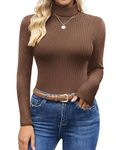 Ekouaer Women's Turtleneck Shirts Long Sleeve Tees Lightweight Thermal Underwear Tops Ribbed Pullover Sweater Deep Brown M