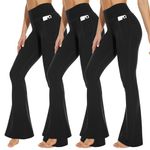 3 Packs Leggings with Pockets for Women, Soft High Waisted Tummy Control Workout Yoga Pants, Flare,3 Pack Black,black,black, Small-Medium