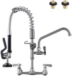 [New Upgrade] Brushed Nickel 21" Height Commercial Kitchen Faucet with Pre-Rinse Sprayer 8 Inch Center Wall Mount Kitchen Sink Faucet with 10" Add-on Swing Spout for 1/2 Compartment Sink