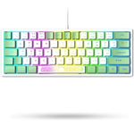 LexonElec K61 Pro - UK Layout Gaming Keyboard 60 Percent Mini RGB Illuminated LED Light up - White and Green ​Mixed Key Colour Caps Colorful - USB Mechanical Feel Aesthetic for PC Laptop MAC