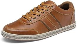 Jousen Men's Leather Fashion Sneakers Retro Dress Business Casual Shoes for Men, Amy5121-brown, 10