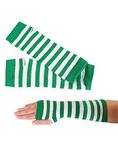 Green White Striped Retro Gothic Punk Arm Warmer Gloves