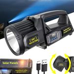 Sogidon Rechargeable Spotlight, 2,000,000L High Lumens 350° Rotatable Led Solar Spot Lights Outdoor Handheld Long Range Flashlight with 9 Modes, Solar Panels, USB C for Fishing Boating