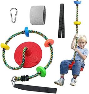 Fentin Climbing Swing Rope Tree Swing Set with Platforms Adjustable Disc Swing Seat 6.6 Feet Accessories Outdoor Playground Toy for Kids with Double-Layer 4 Feet Strap Holds 180 lbs(RS-001Red)