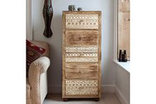 The Attic Jodhpur Tallboy Drawer Chest|Kitchen and Living Room Storage|Solid Wood|Natural Antique + White Matte Finish