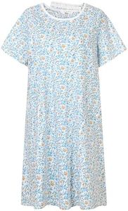 AVIIER 100% Cotton Hospital Gowns for Women Open Back Adaptive Clothing Nightgown Post Shoulder Surgery Patient Gown Blue Flower 3XL