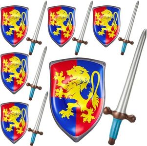 Poen 24 Pcs Inflatable Medieval Joust Sword and Shield Knight Set Blow up Pirates Sword Shield for Pirate Party Favors Medieval Accessories Cosplay Toys