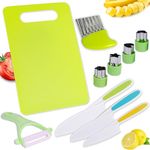 LANMANUO Kids Knife for Chopping 10 Pieces Kids Kitchen Knife Set for Toddler Plastic Children Cooking Knives with Potato Slicer, Cutting Board, Peeler